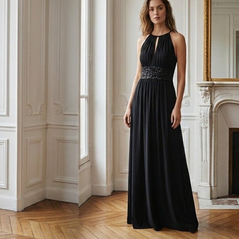 R&M Richards Elegant Black Embellished Evening Gown Size 16